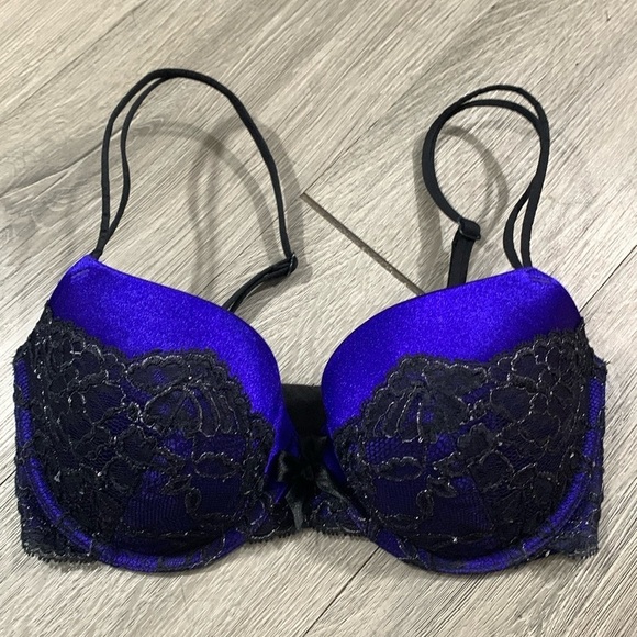 Victoria’s Secret Very Sexy Lined Demi Royal Blue/Purple & Black Lace Bra 32DD - Picture 1 of 11